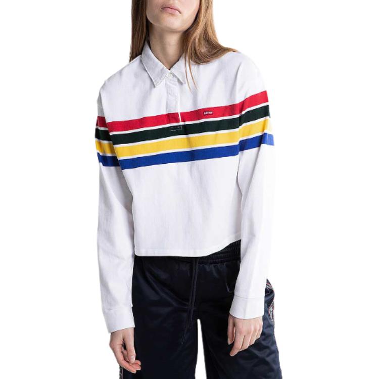 Levis Striped Casual Comfortable Long Sleeve T-Shirt Women Tops White 69558-0000