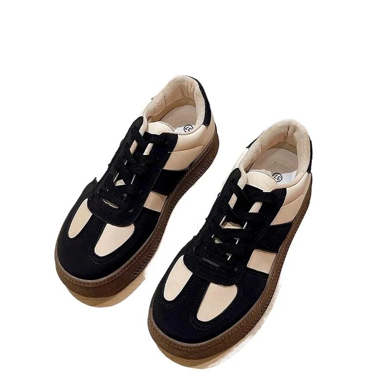 2024 Schuhe Damen PU Damen Vulkanisierte Schuhe Outdoor Damen Sneaker Gemischte Farbe Runde Zehenpartie Schnürung Niedriger Absatz Damen Freizeitschuhe