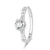 925 Sterling Silver Round Cut CZ Solitaire Ring Beaded Band Side Stones Promise Engagement Ring for Women Wedding Jewelry Gift