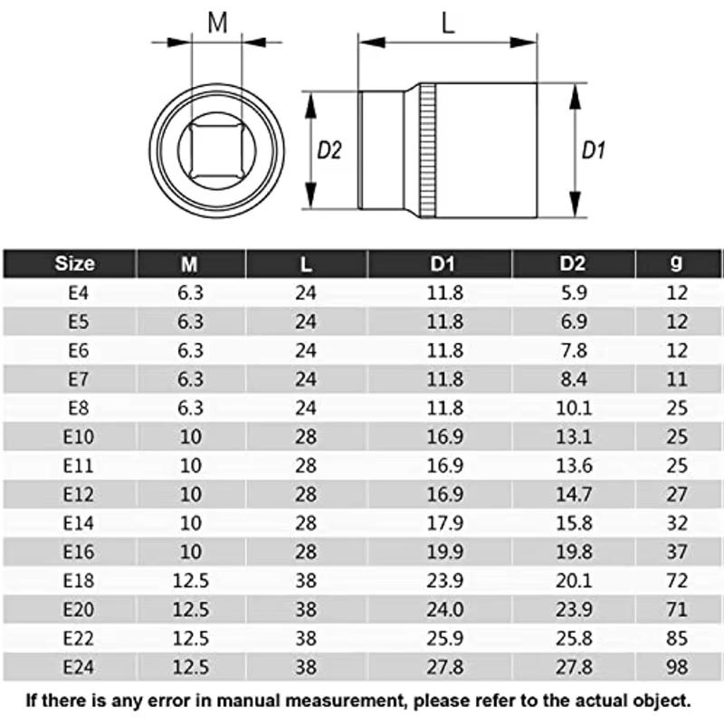 14PCS Female E Star Torx Socket Set E4-E24 External Hex Socket Insert Nut Versatility Combination Sockets