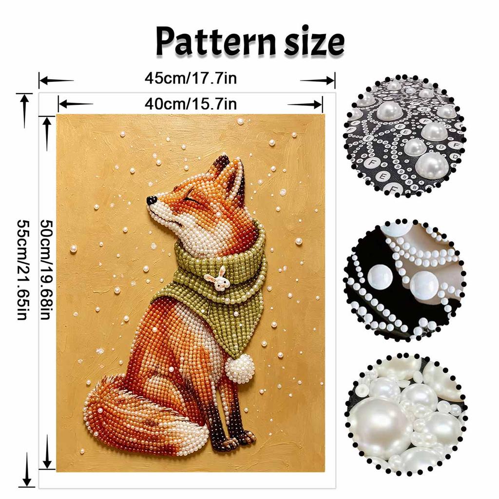 Easy DIY Framed Pearl Bead Painting Kit with Scarf Wearing Fox 3D Sparkling Canvas Art for Home Decoration Gift Idea for Winter Holiday Decor