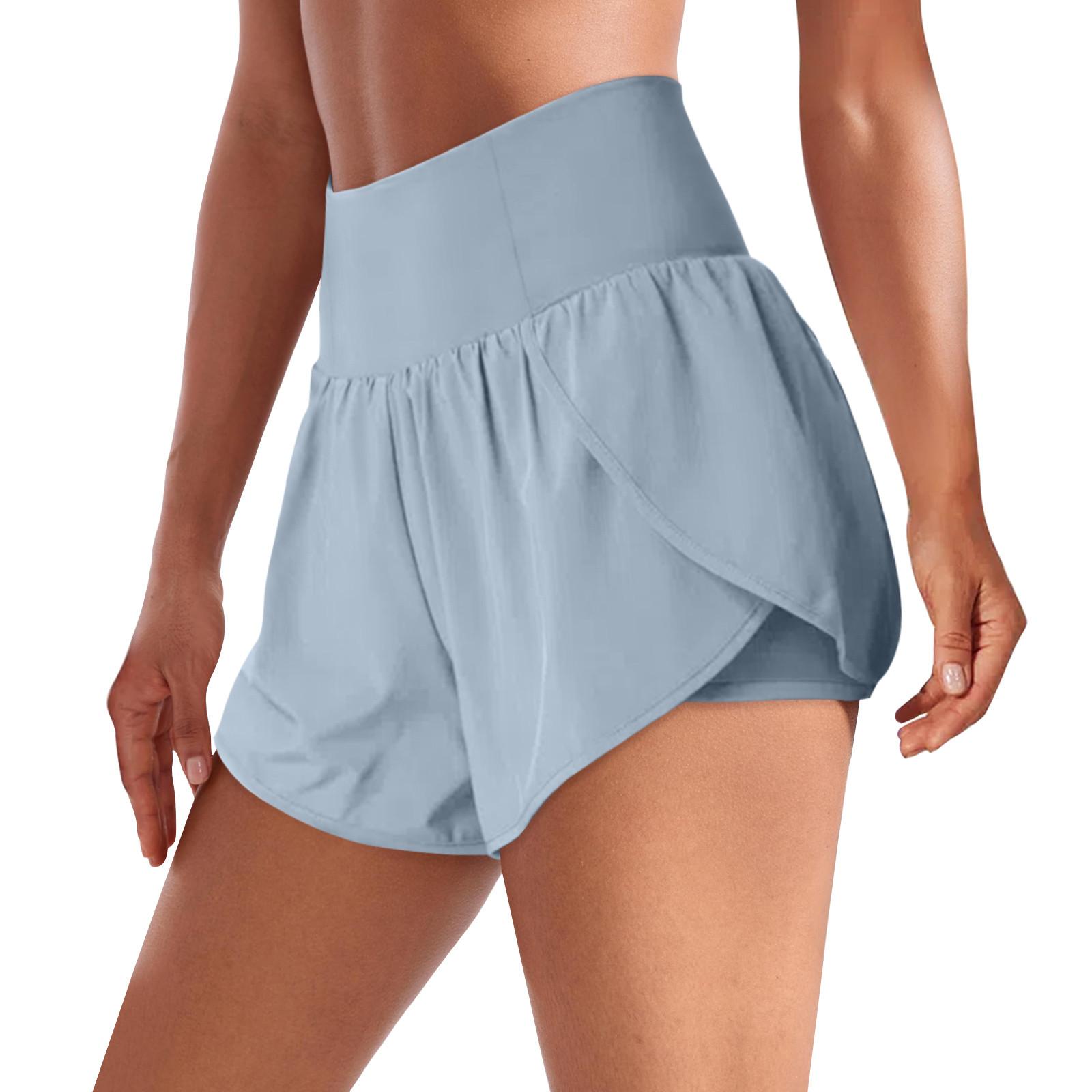 

2 в 1 женские струящиеся шорты для бега с высокой талией, быстросохнущие спортивные шорты для фитнеса, повседневные шорты, симпатичная теннисная юбка M