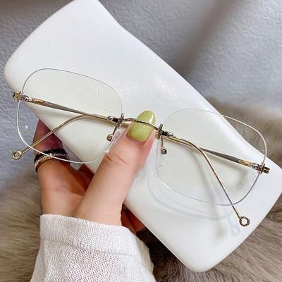 Transparent Computer Glasses Frameless Women Men Anti Blue Light Square Eyewear Blocking Glasses Optical Spectacle Eyeglass