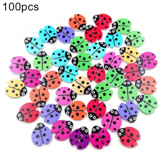 

100Pcs 2 Holes Ladybug Shape Wooden Buttons Clothes Sewing Scrapbook Decoration