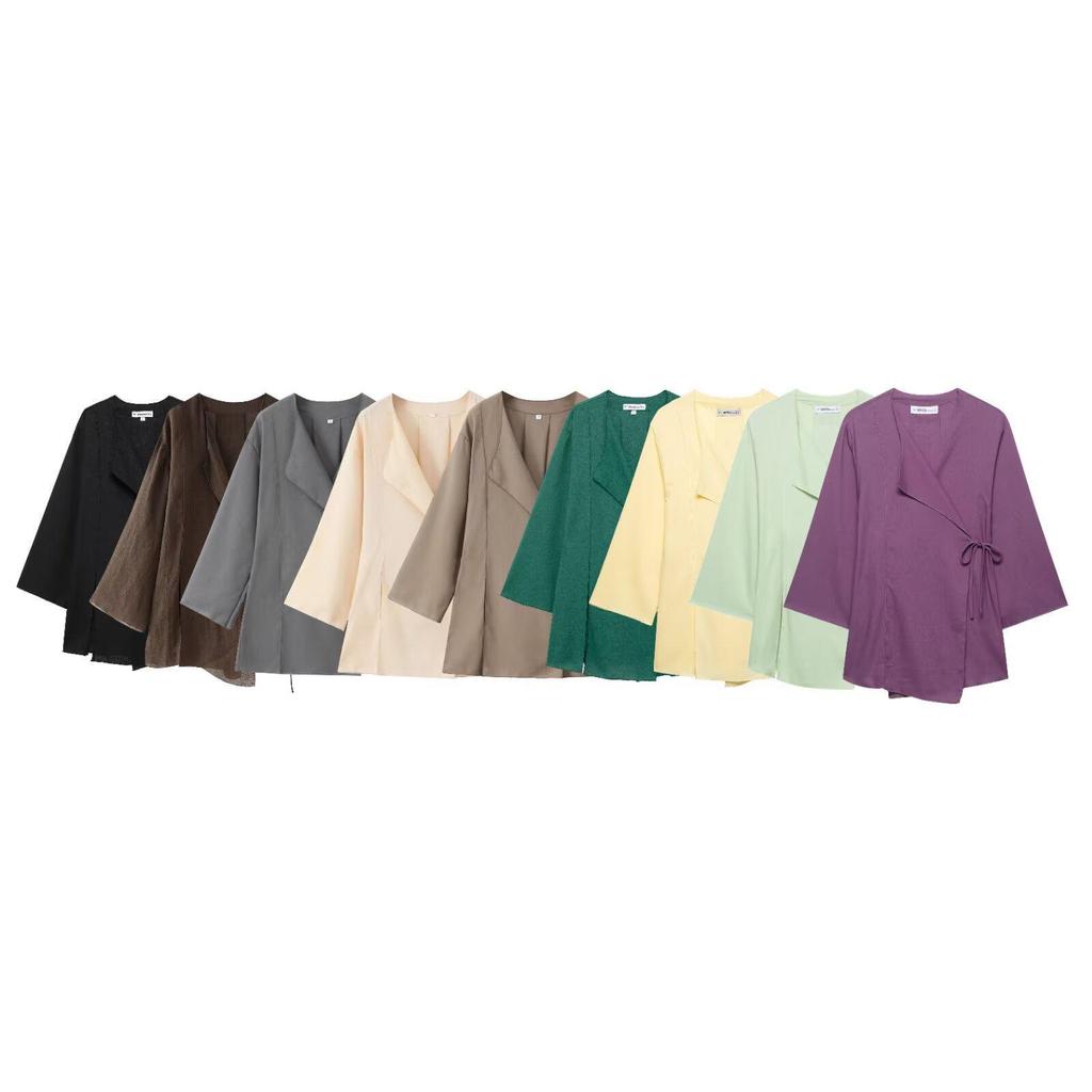 Spring European & American Style Kimono Cross Jacket with Casual Pants