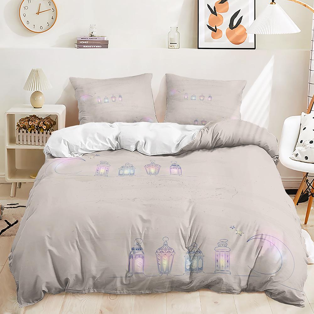 Stars and Moon Duvet Cover Twin King Muslim Ramadan Festival Bedding Set Microfiber Lamp Comforter Cover for Teen Adult Decor