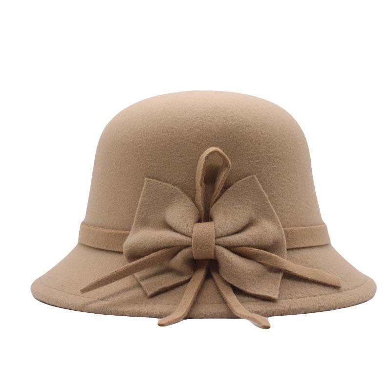 Basin hat women's autumn and winter casual hat big bow fashionable bucket hat women's dome British woolen top hat