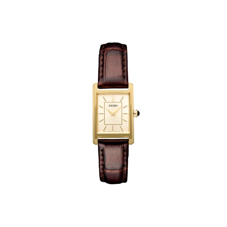 

SEIKO Essentials 30m Water Resistant Quartz Movement Leather Strap Watch Women s Watch SWR066 Yellow Watch Case