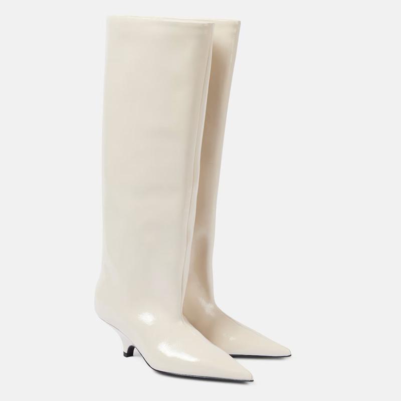 Krazing Pot Chaussures en microfibre pour automne et hiver, talons aiguilles, grande taille 45, taille 44, taille 46, bottes au-dessus du genou pour femmes