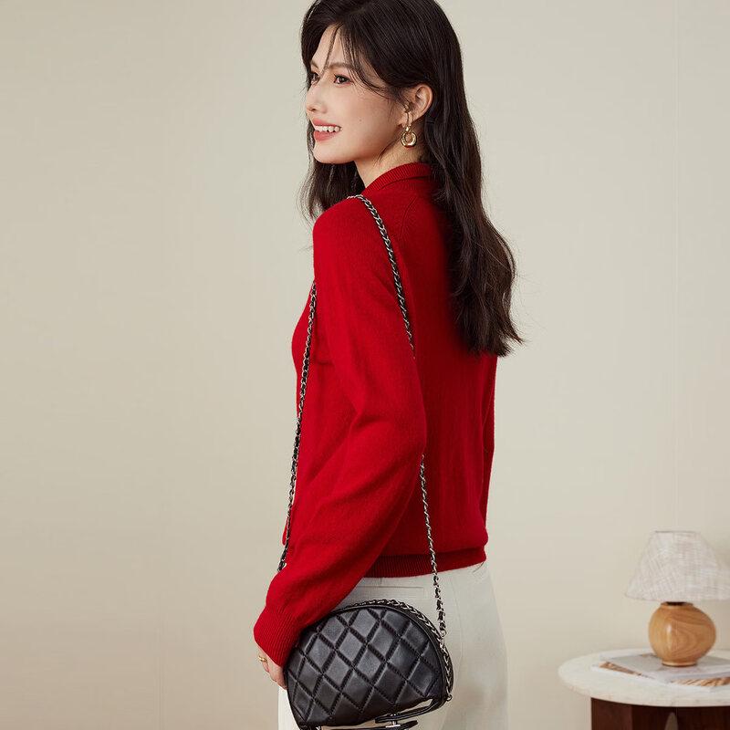 Anruijing Women's Pure Wool Chinese Style Collared Sweater