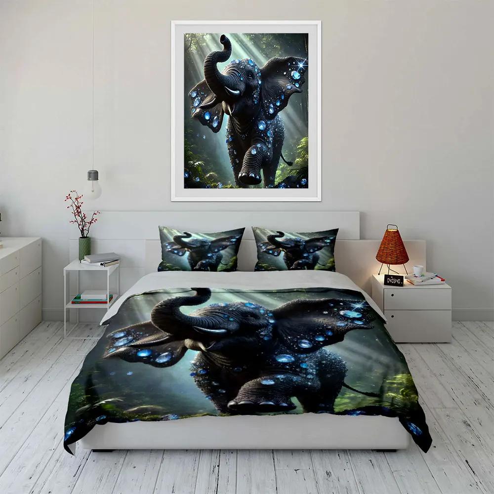 Sparkling Elephant Decor Set Soft Comfortable Duvet Cover Bedding Set Included 1*Duvet Cover & 2*Pillowcases gift