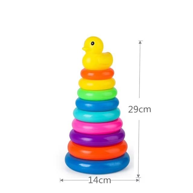 Montessori Rotating Rainbow Tower Baby Stacking Puzzle Toddler Toys Children Motor Skill Game Spinning Stacking Toys 1 To 2 Year