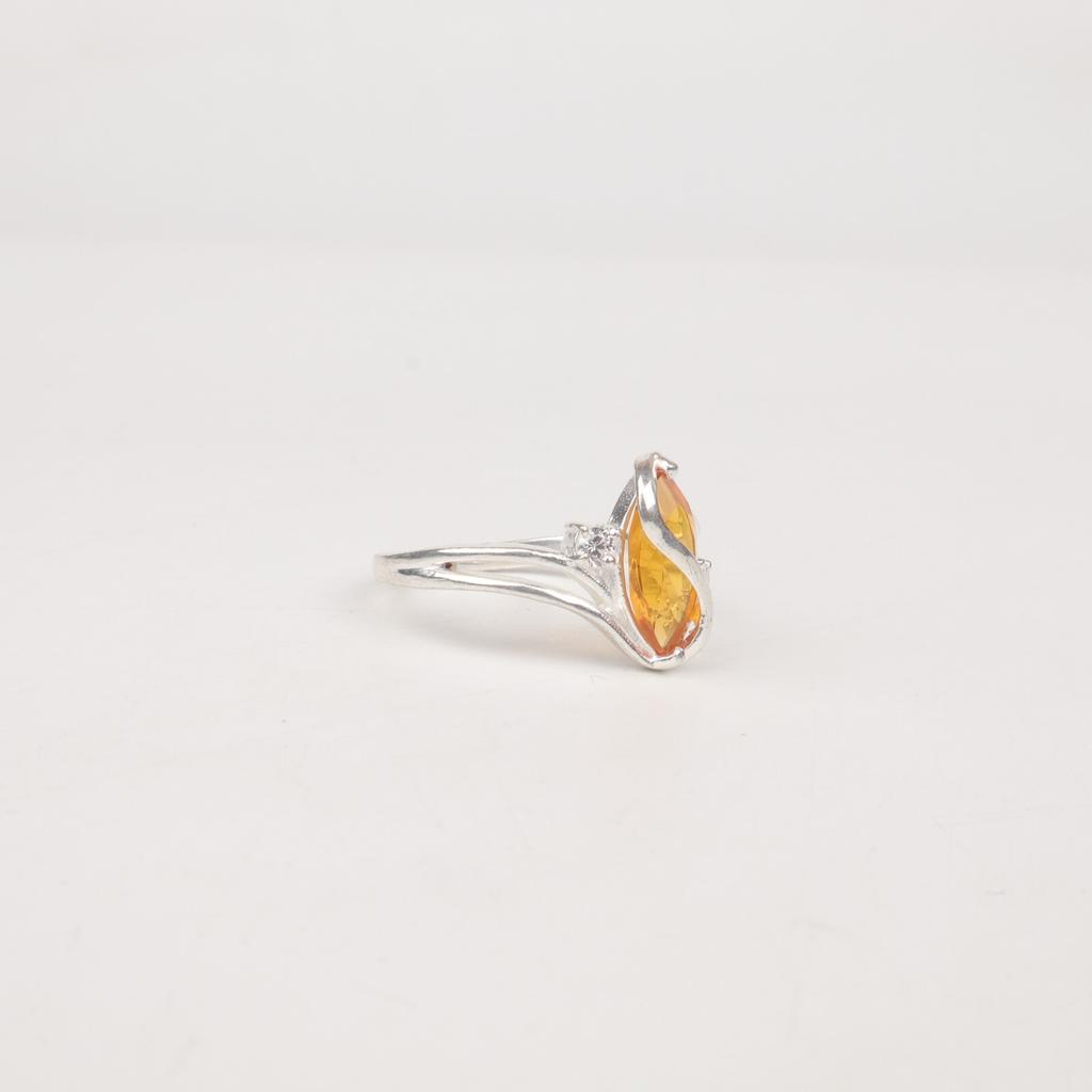 Natural Citrine Gemstone 925 Sterling Silver Jewelry Zircon Ring Gift  For Women CZR-8-4