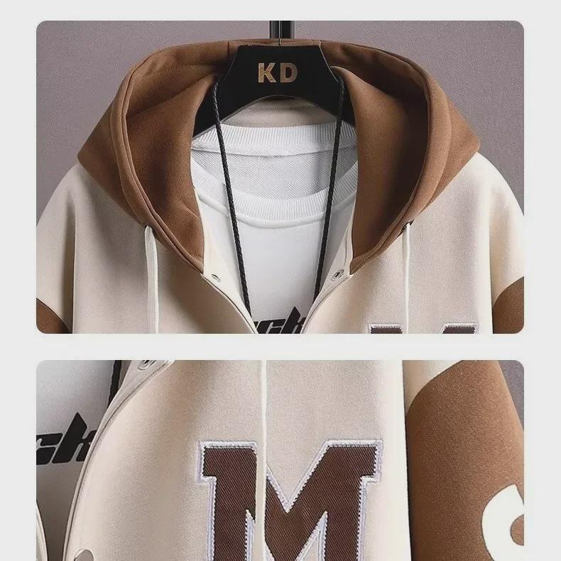 2024 Höst/Vinter Tjock Kontrastfärg Huvförsedd Broderad Tröjjacka för Tonåringar och Par