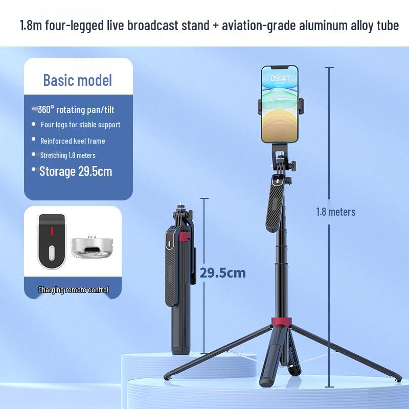 1.8m P185 Anti-Shake Stabilizer Gimbal for GoPro - Multi-Function Selfie Stick & Aluminum Alloy Tripod for Live Broadcast
