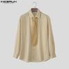 INCERUN S-5XL Men Turn-down Collar Tie Long Sleeve Striped Casual College Style Shirts