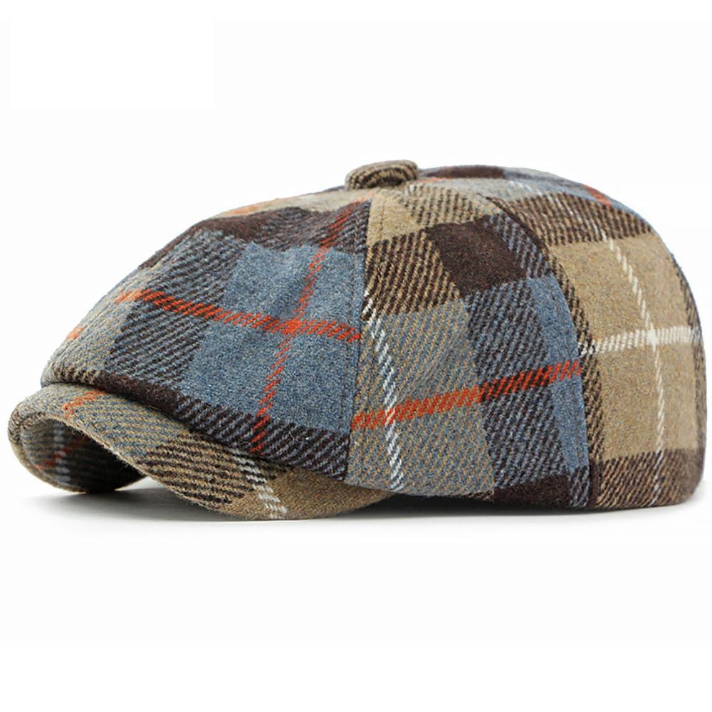 

HT4970 Mens Berets Women Vintage Artist Painter Plaid Beret Hat Male Female Flat Cap New Autumn Winter Hat Octagonal Beret Caps 55-59cm Adjustable