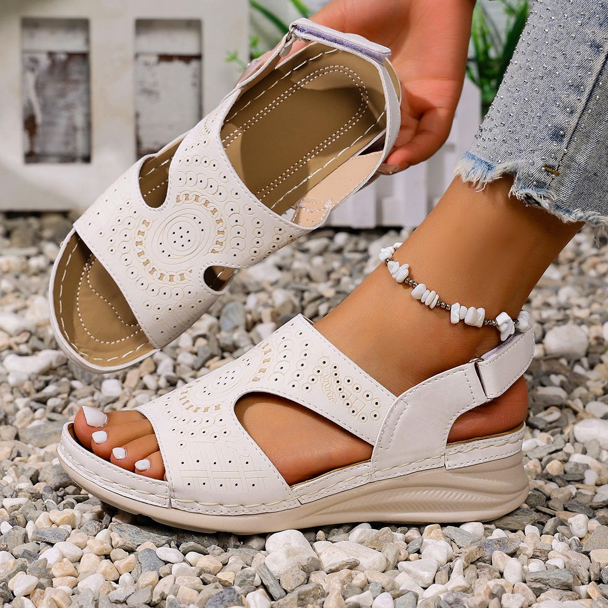 

2025 large size wedge heel sandals women s spring and summer 2025 new fashion casual sewing line women s shoes 36