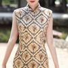 1011 summer new velvet cheongsam national style thin retro slim long sleeveless wedding dress