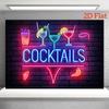 Tapeçaria de Cocktail com Luz Neon, Parede de Tijolos Fundo Decoração de Parede de Bar
