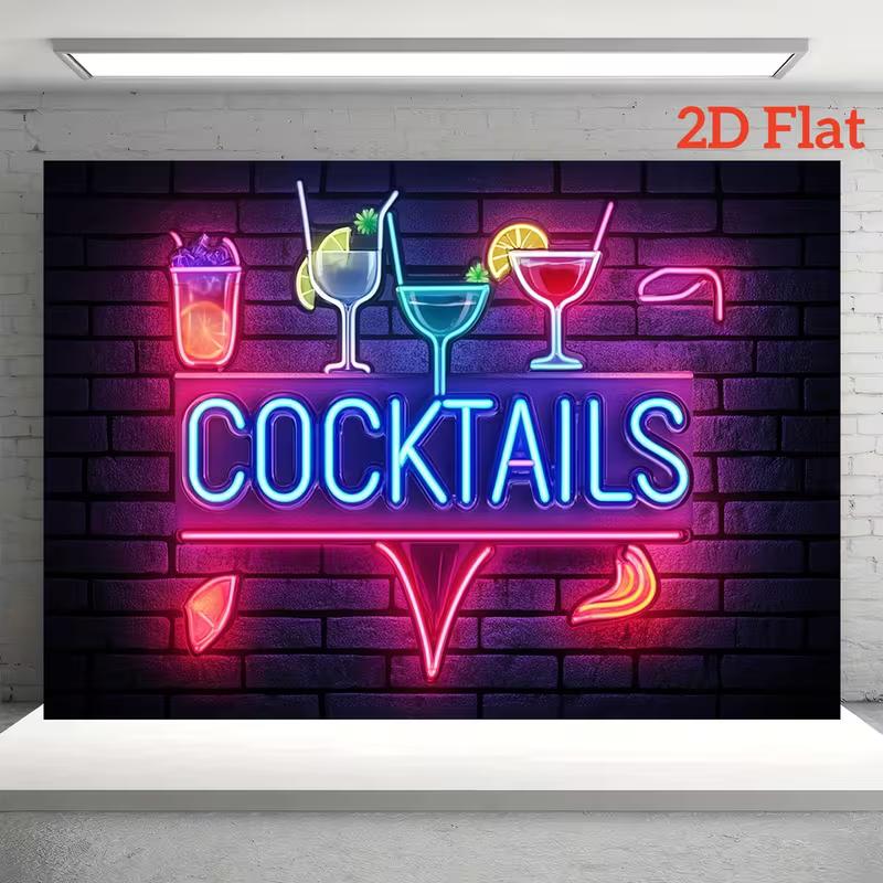 Tapeçaria de Cocktail com Luz Neon, Parede de Tijolos Fundo Decoração de Parede de Bar