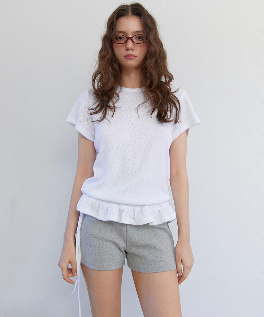 Lense Eyelet Frill Half T-Shirt White