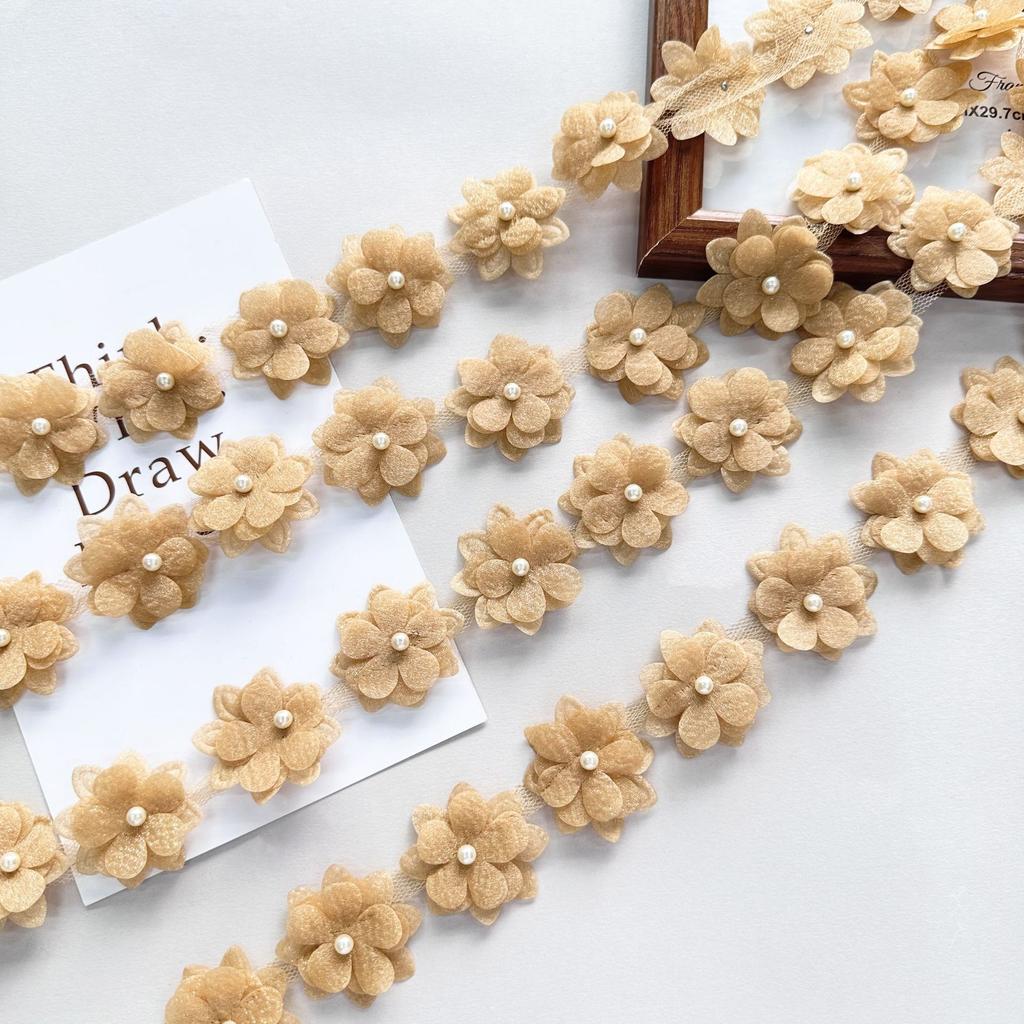 Eugen Yarn Embroidery Double-Layer Flower Three-Dimensional Handmade Bead Cloth Sticker Diy Clothing Wedding Lace Accessories