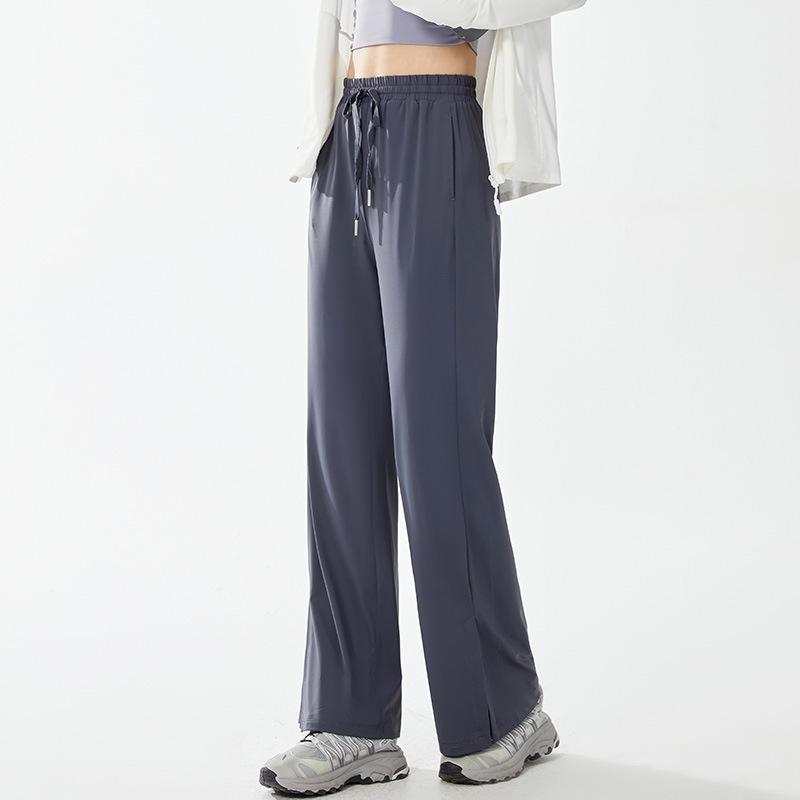 Women's Ice Silk Sun Protection High-Waist Wide-Leg Pants - Lightweight, Quick-Dry, Slimming, Casual, Versatile Summer Wear.