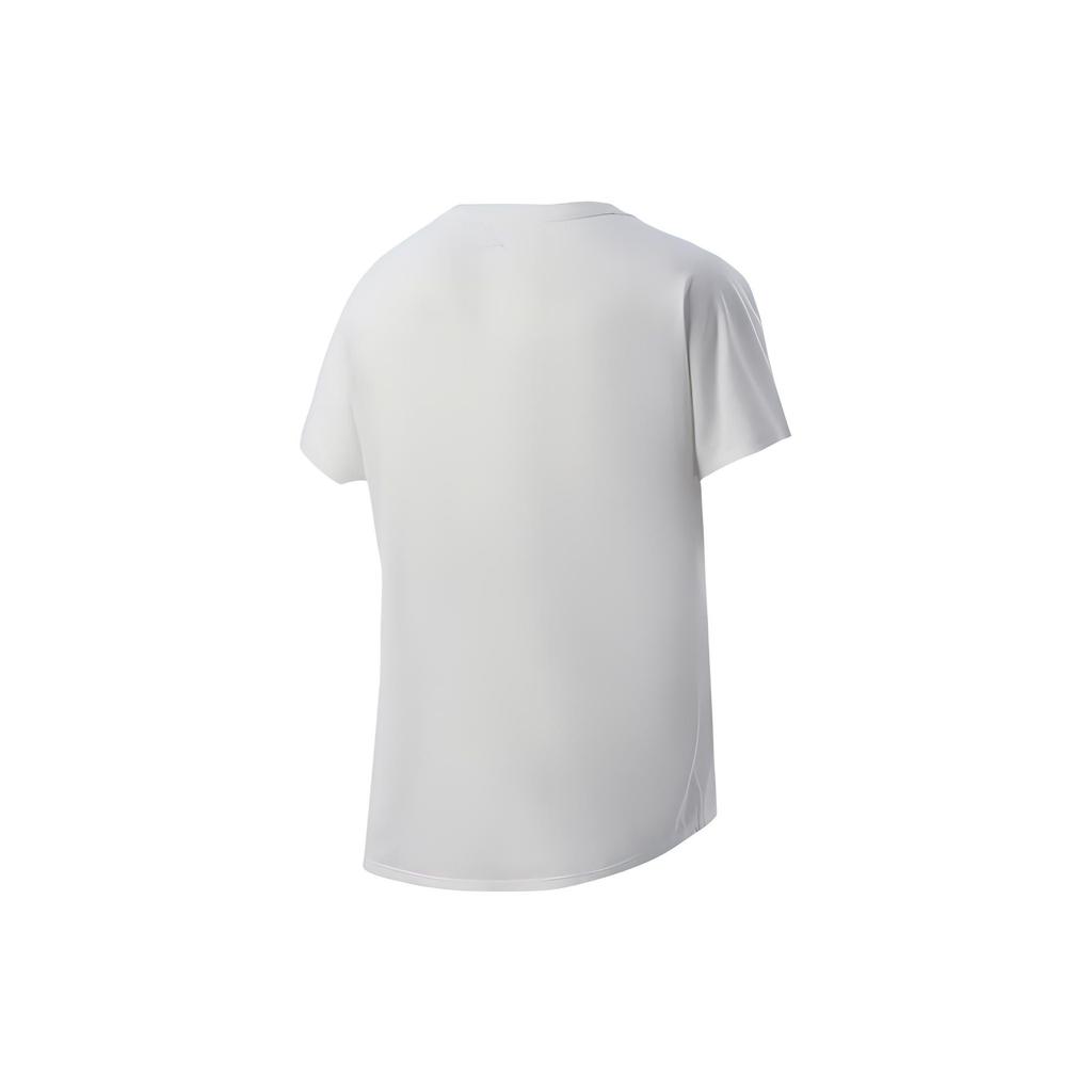 Li Ning Plain Letter Print Round Neck Short Sleeve T-Shirt Women Tops Champagne-White ATSR066-1