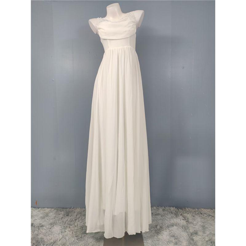 

French Atmosphere High Texture Annual Party Party Host Red Carpet V Neck Mesh Pearl Pile Collar Puffy Long Dress White XL