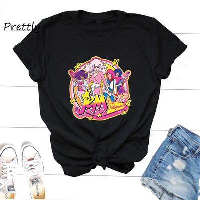 Jem The Holograms Women's T Shirt Summer Girl 80s Vintage Band Short Sleeve Graphic Tee Women Unisex Cotton Short Sleeve Clothing Unisex
