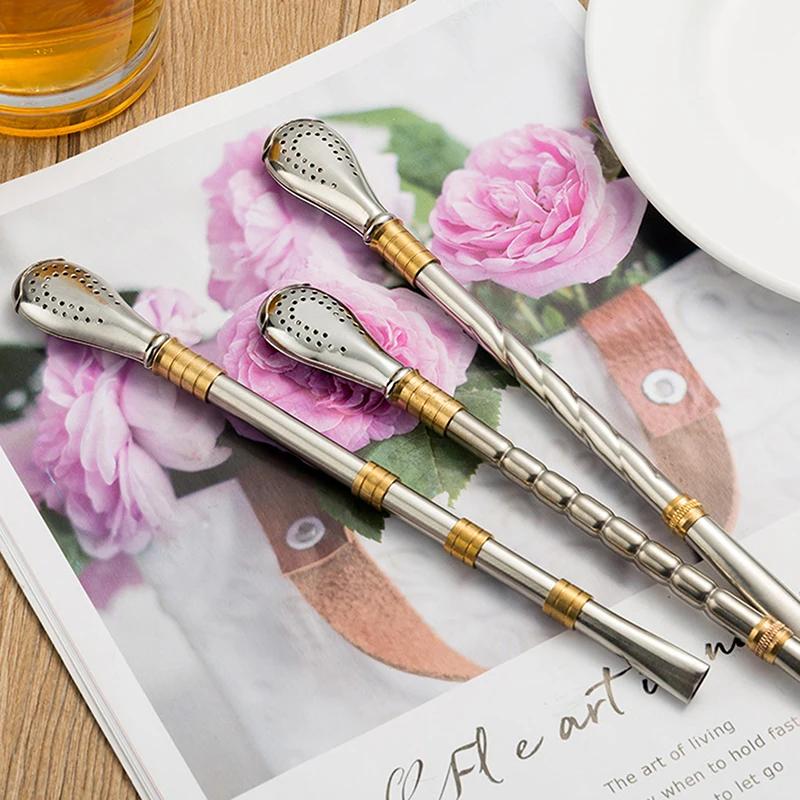 Drinking Straw Yerba Mate Tea Spoon Drinkware Stainless Steel Reusable Straws Metal Washable Tea Filter Cocktail Drinkware Bar