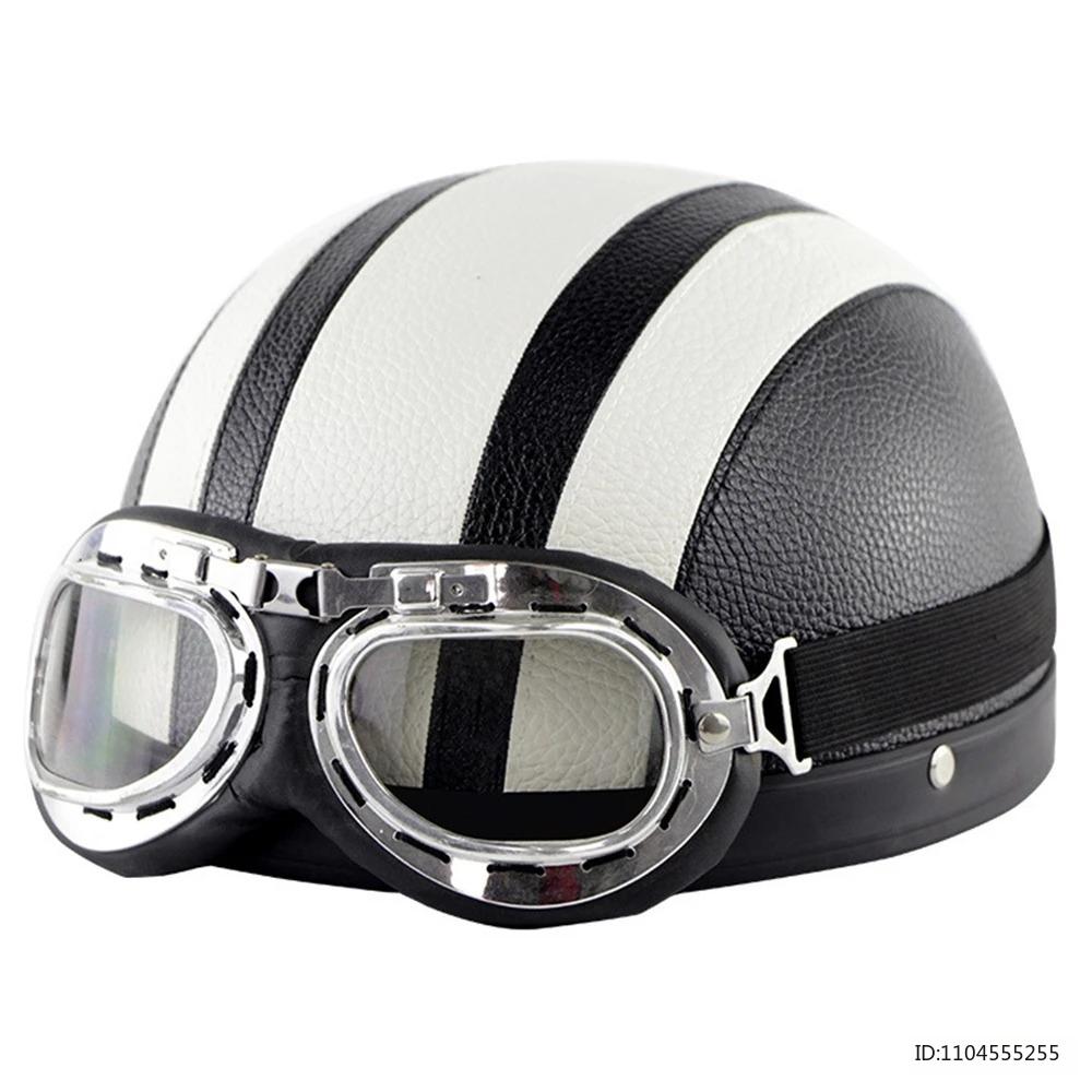 Vintage Half Helmet for Motorcycle Motorbike Leather Open Face Half Helmet Riding Casco Moto Scooter Moto Helmet DOT Approved