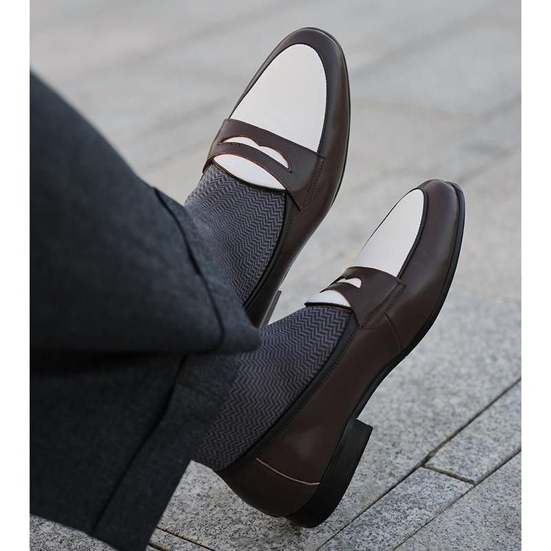 Mens Slip-On Loafer Shoes With Thick Sole Heightening Comfortable Breathable Casual Derby Style