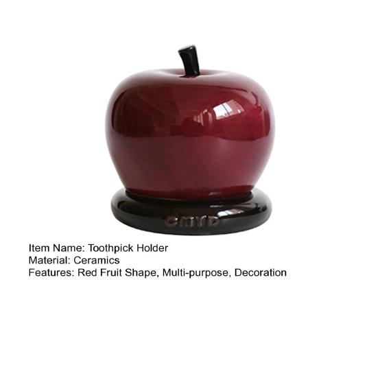 Ceramic Red Fruit Toothpick Dispenser Dental Floss Toothpick Holder Home Office Restaurant Kitchen Desktop Toothpick Organizer Container
