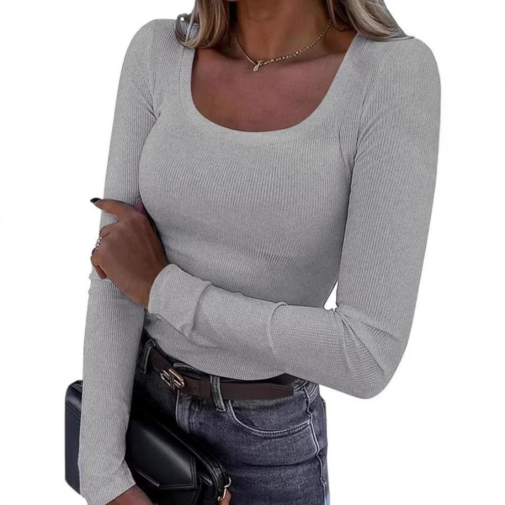 Solid-color Casual Comfortable Fitted Long-sleeved Women's T-shirt