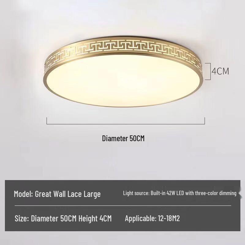 All-Copper Modern LED Ceiling Light: Ultra-Thin Round Fixture for Bedroom, Balcony, and Hallway