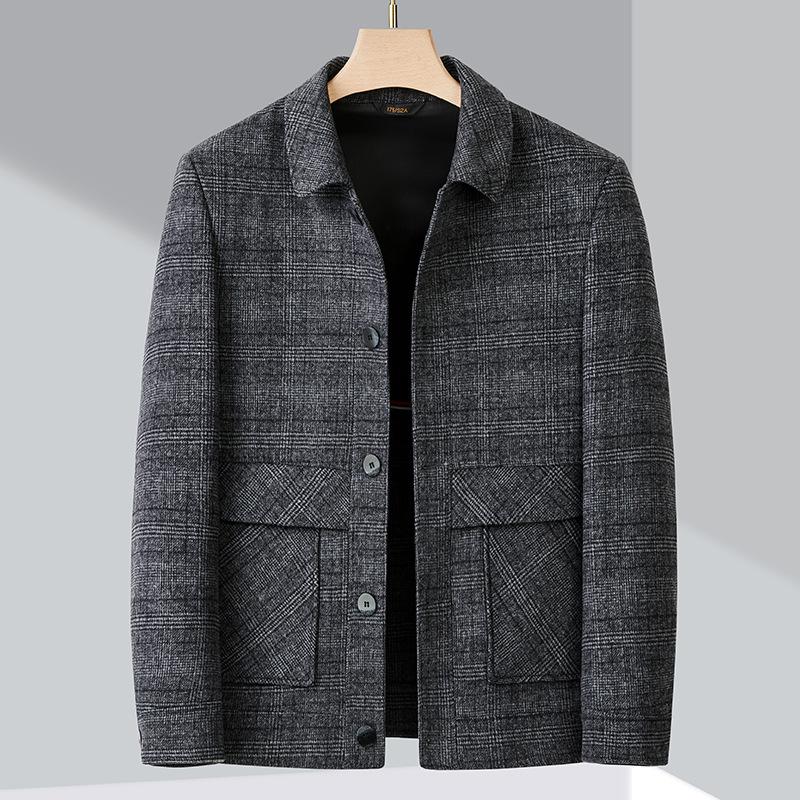 New Jacket Men's Lapel Middle-aged Dad's Autumn and Winter Plaid Jacket Casual Versatile