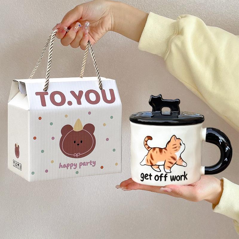 Ceramic mug with lid, girls' girlfriends' creative trend water cup, boys' practical small gift