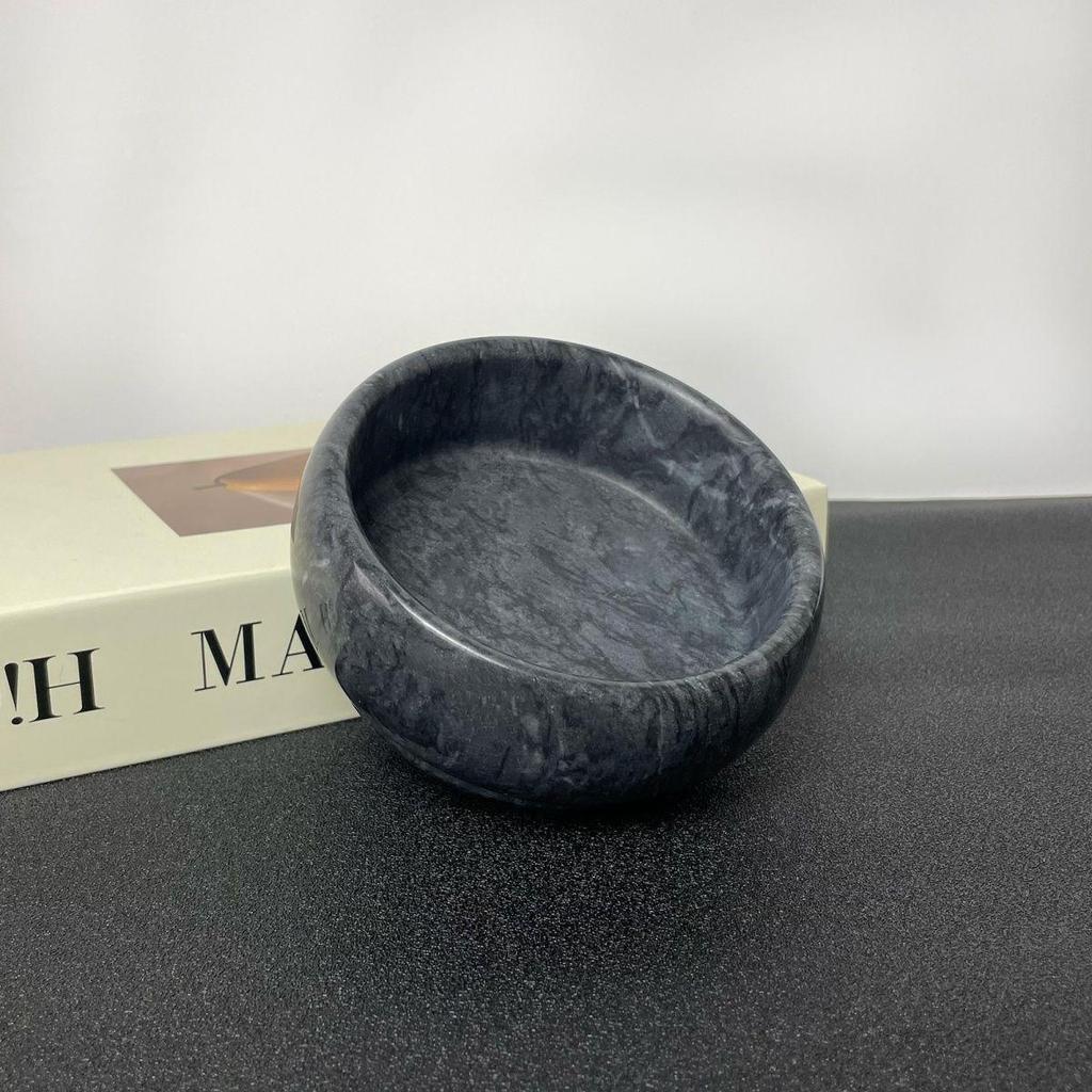 Nordic Style Natural Marble Pet Bowl - Simple Round Food Dish for Dogs and Cats