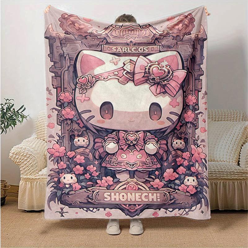 

1pc Pink Hello Kitty Cartoon Blanket Home Decorative Throw Gift for Family and Friend, Perfect for Couch Bed Living Room Bedroom Office Car Use All Se 130x150cm