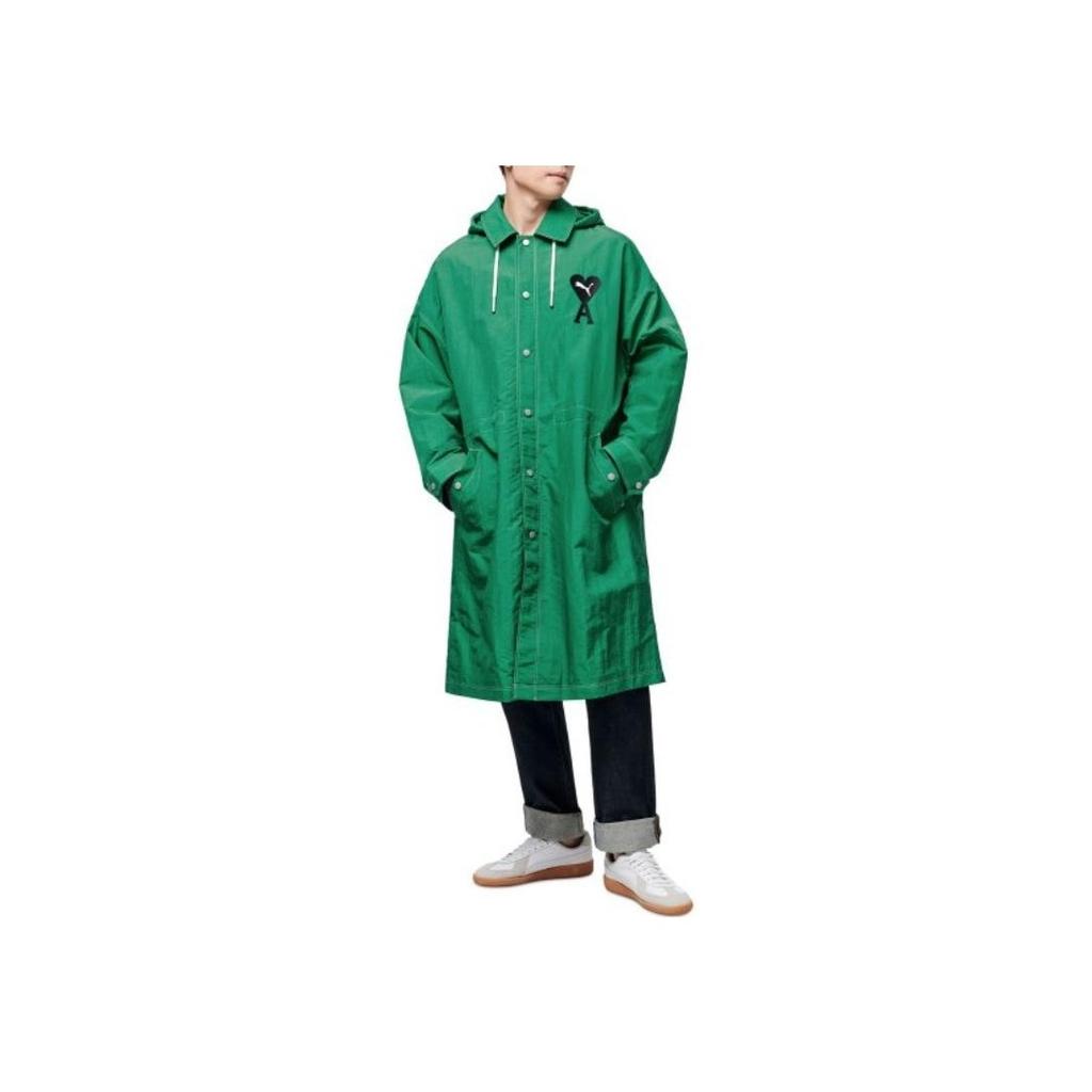 Puma x Ami Paris Co-Branded Lightweight Long Hooded Jacket With Heart Logo Men Outerwear Light-Green 534064-96