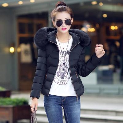 Women's Plus Size Short Down Cotton Jacket with Big Fur Collar