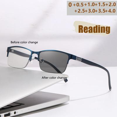 Color-changing Men's Semi-rimmed Business Style Glasses Frames for Presbyopia Correction