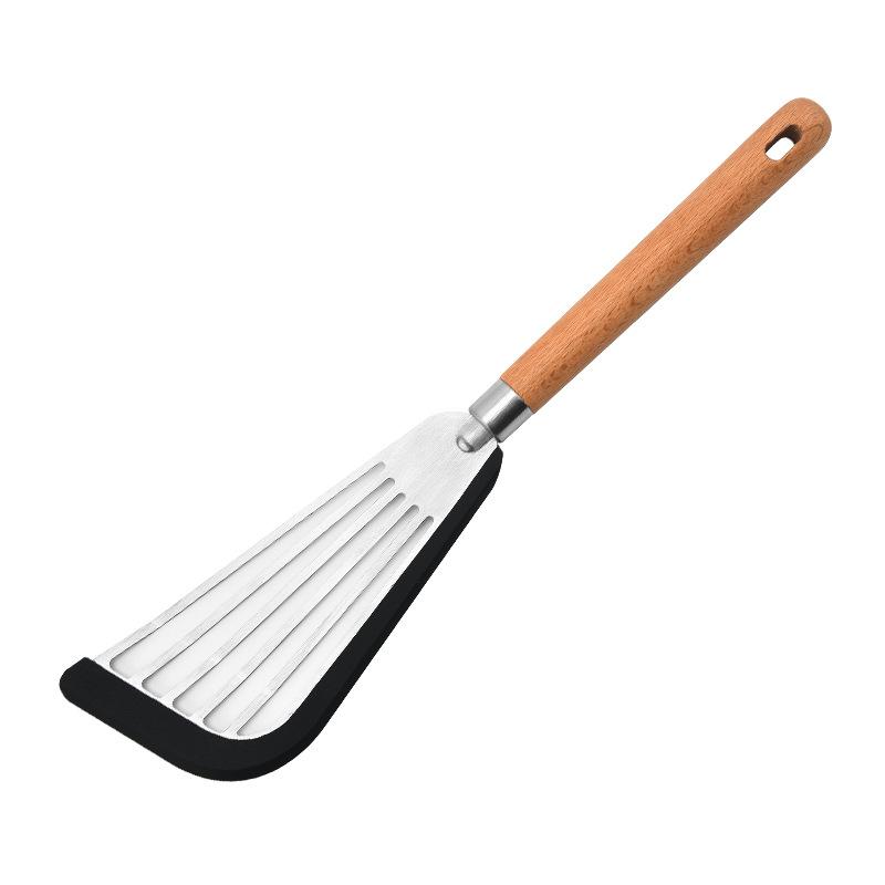 Wiederverwendbarer attraktiver Pfannenwender für Tofu, Fischsteak, Schlitzwender, leichter Fischspatel mit Holzgriff für Esszimmer-Küchenutensilien