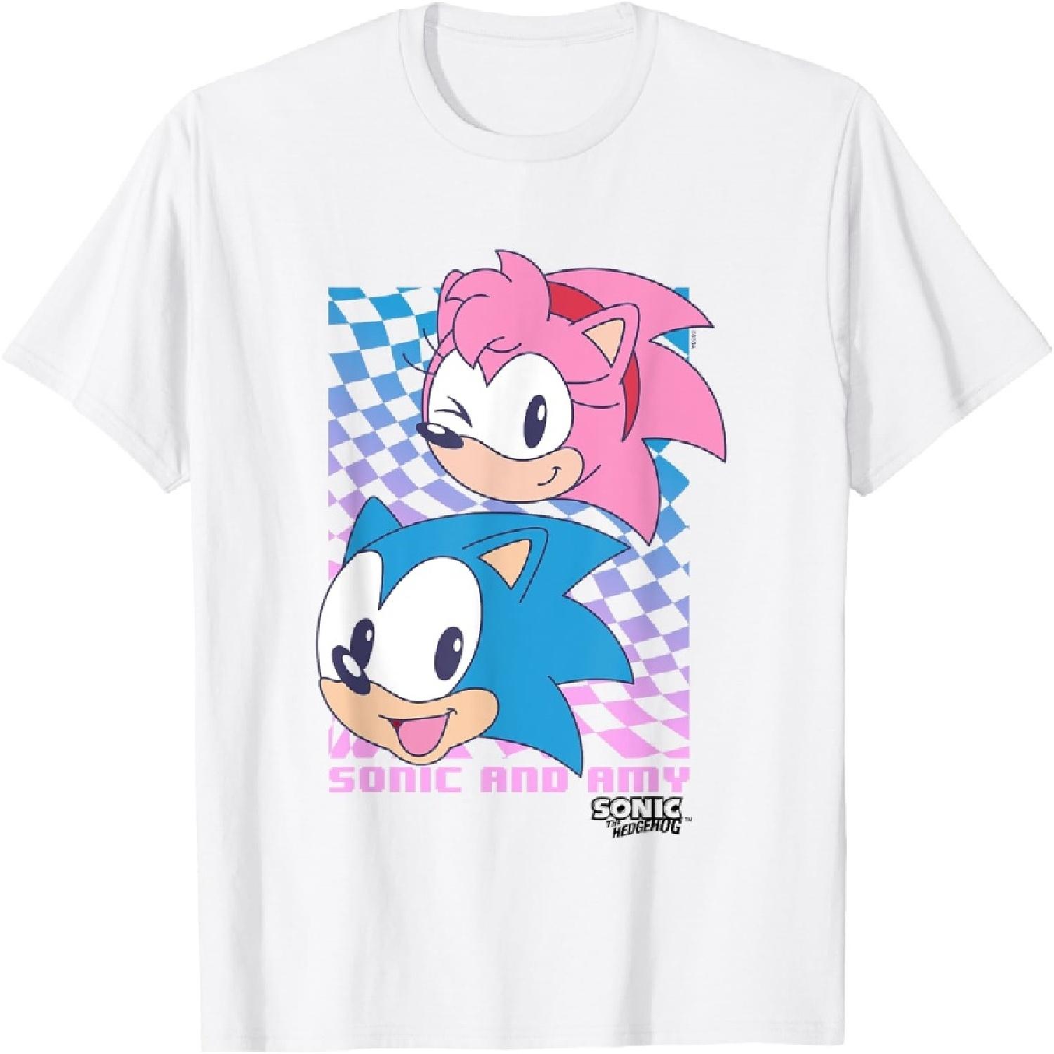 

Sonic The Hedgehog Sonic & Amy Big Faces Cute Retro Poster T-Shirt XXXXXL білий