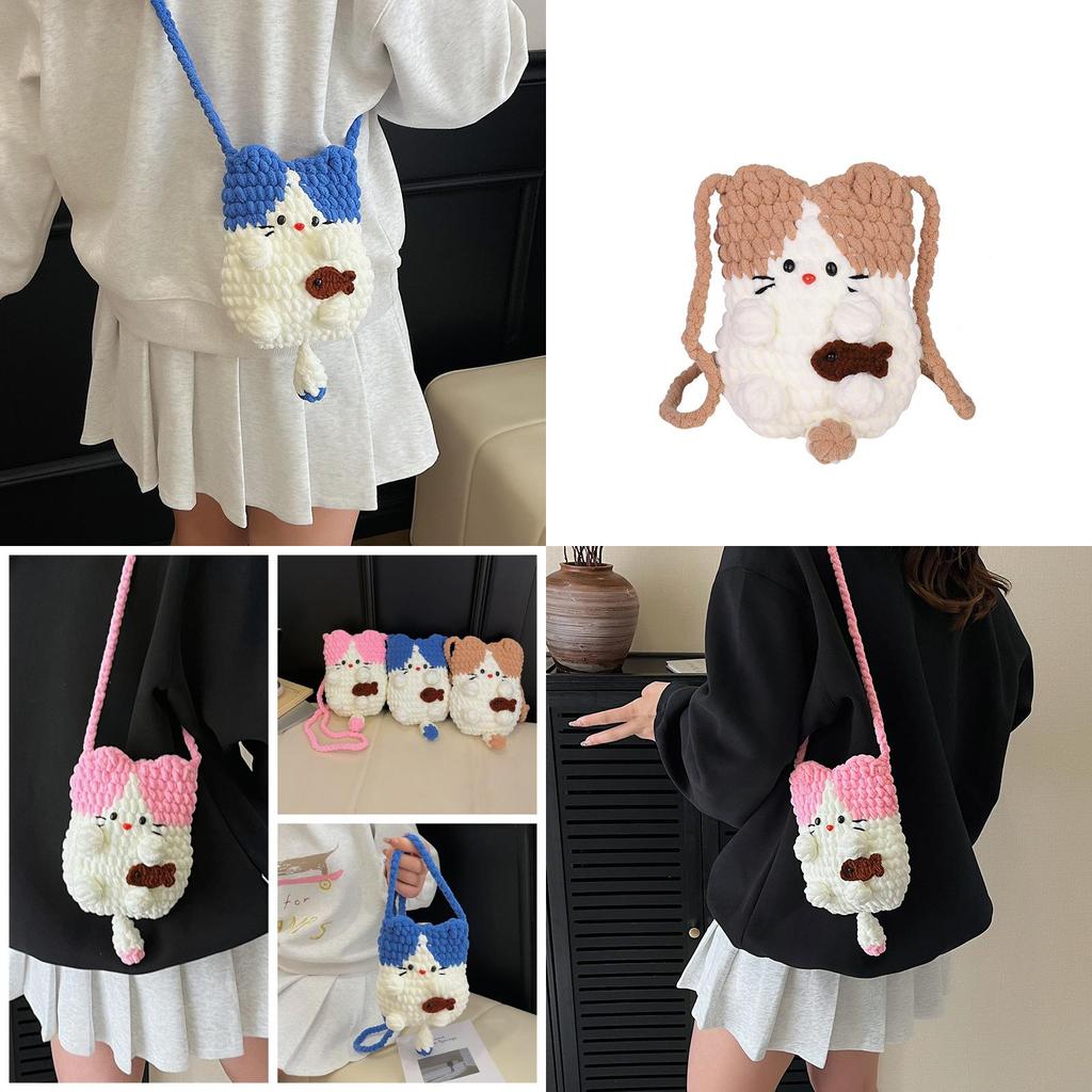 Cute Girl Wool Knit Crossbody Bag With Breathable Animal Pattern For Daily Use