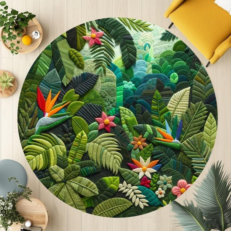 

Monstera Leaf Tropical Paradise Rug,Green Palm Print Area Carpet for Boho Living Room,Kids Room Nursery Decor Non-Slip Floor Mat Diameter 100cm