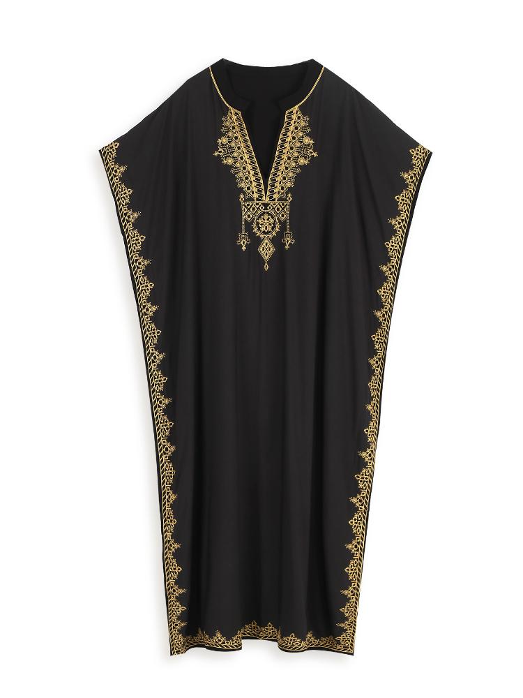 EDOLYNSA Vestido playero bohemio negro con cuello de pico para mujer, Túnica larga, caftán Sexy, ropa de playa de talla grande, traje de baño Q1545 2024