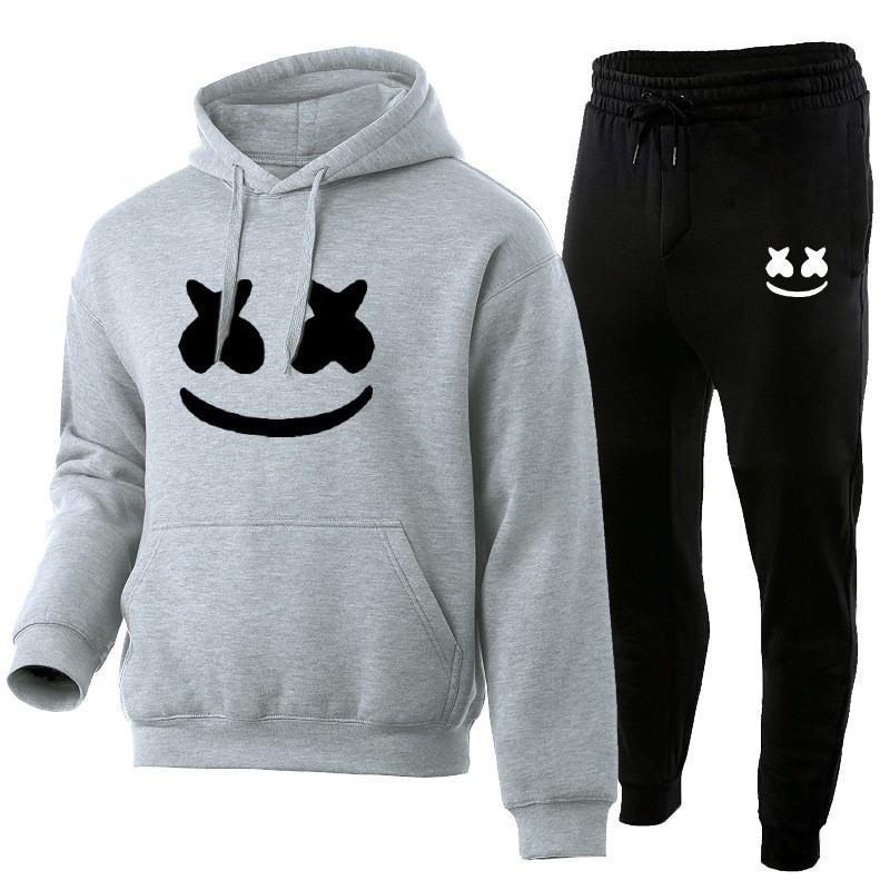 Marshmello Smile Face Hoodie Jogginghosen Set Unisex Oversized Lässig Winter Trainingsanzug